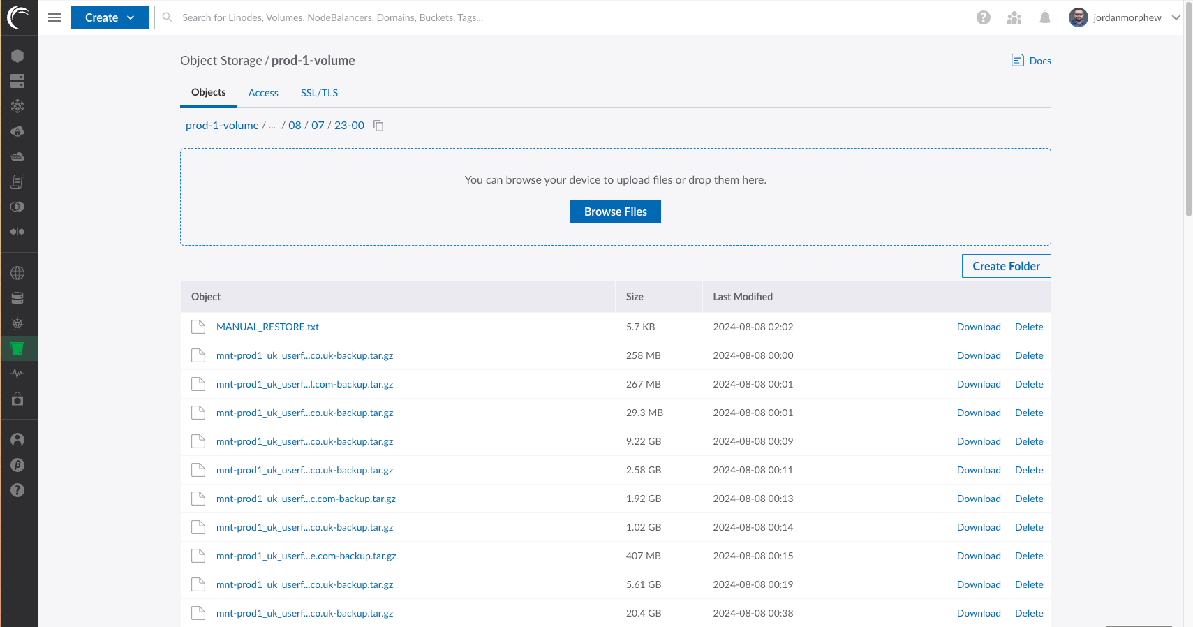 Backup location within object storage