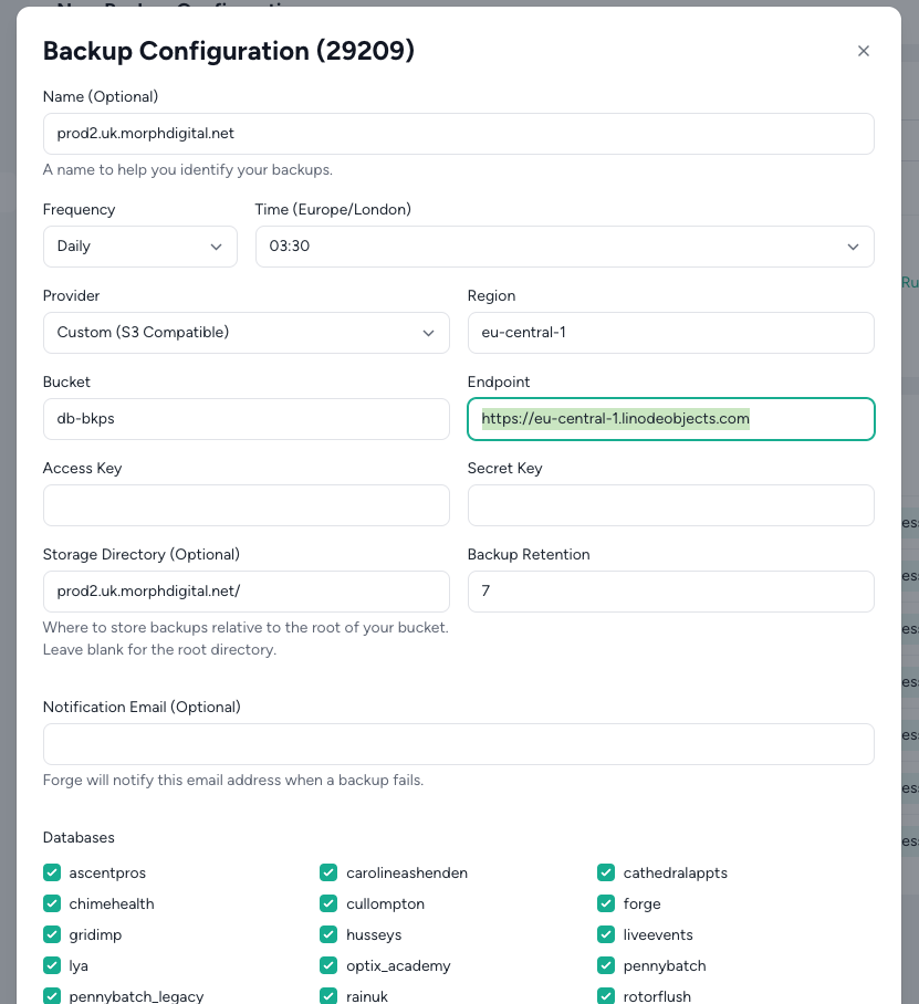 Laravel Forge Backup Configuration