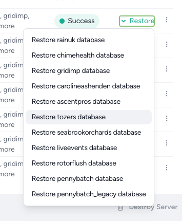 Laravel Forge backup restore menu