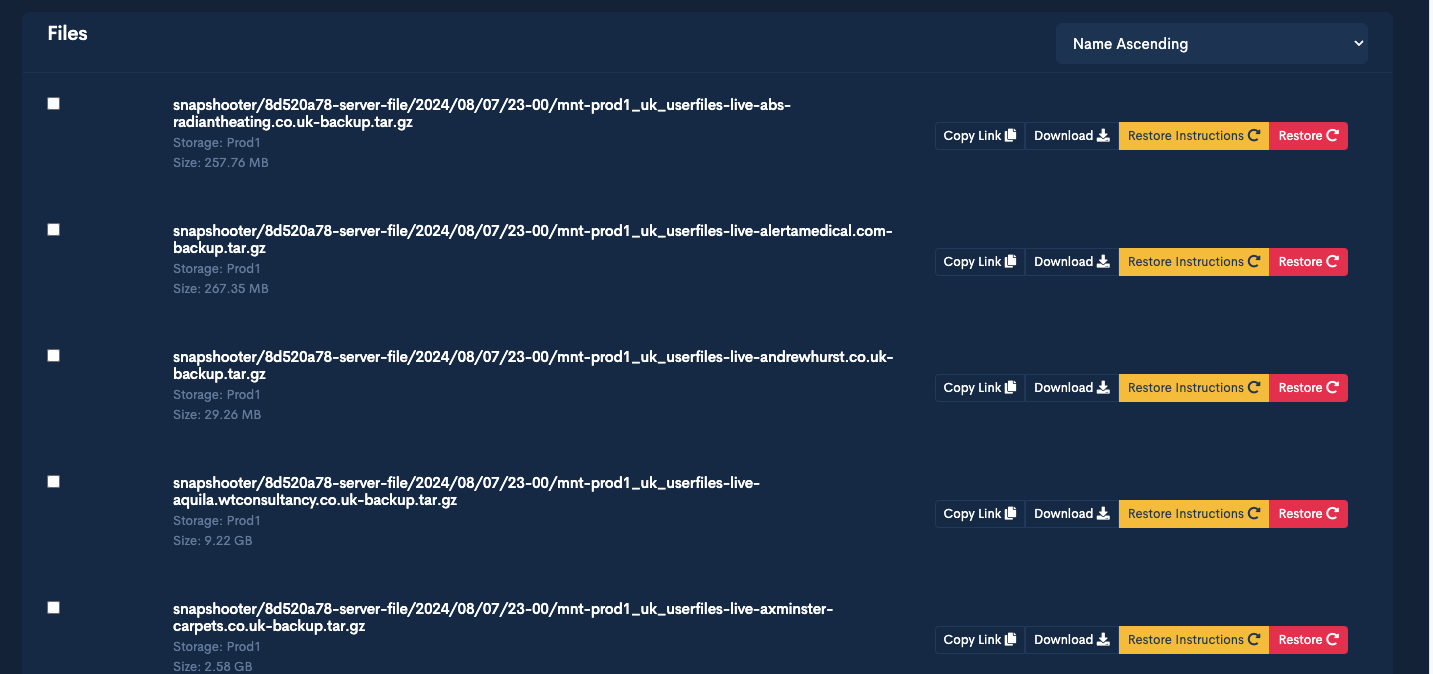 Snapshooter backup directories